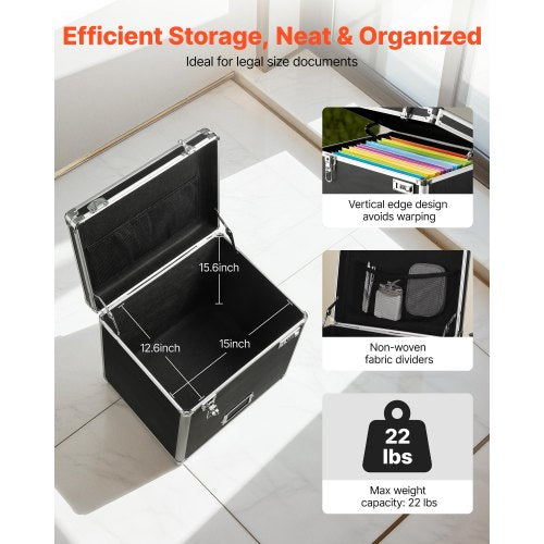 Bärbar arkivlåda, 395 x 320 x 380 mm invändig bröststorlek, låsbar mobil affärsväska med teleskophandtag, handhållen arkivlåda för kontor, hem, kontor, sjukhus, banker |  EU