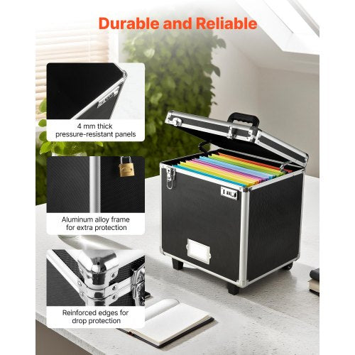 Bärbar arkivlåda, 395 x 320 x 380 mm invändig bröststorlek, låsbar mobil affärsväska med teleskophandtag, handhållen arkivlåda för kontor, hem, kontor, sjukhus, banker |  EU