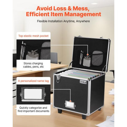 Bärbar arkivlåda, 395 x 320 x 380 mm invändig bröststorlek, låsbar mobil affärsväska med teleskophandtag, handhållen arkivlåda för kontor, hem, kontor, sjukhus, banker |  EU