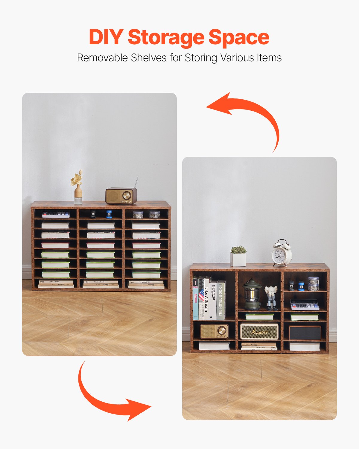 Trälitteraturorganisatör 24 fack Avtagbara hyllor Mörkbrun