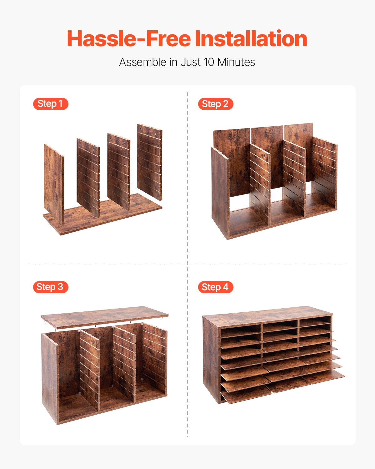 Trälitteraturorganisatör 24 fack Avtagbara hyllor Mörkbrun