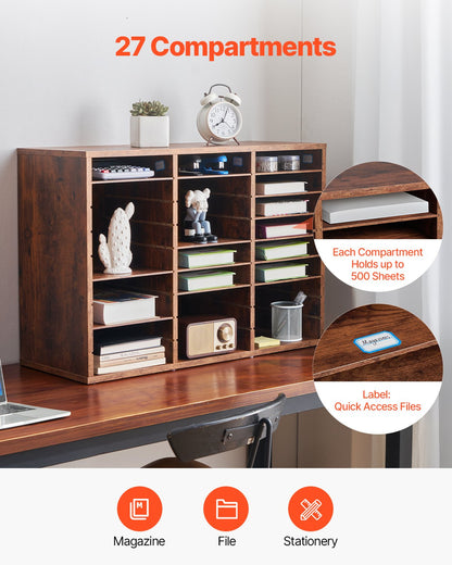 Trälitteratur Organizer 27 fack Avtagbara hyllor Mörkbrun