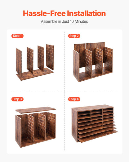 Trälitteratur Organizer 27 fack Avtagbara hyllor Mörkbrun