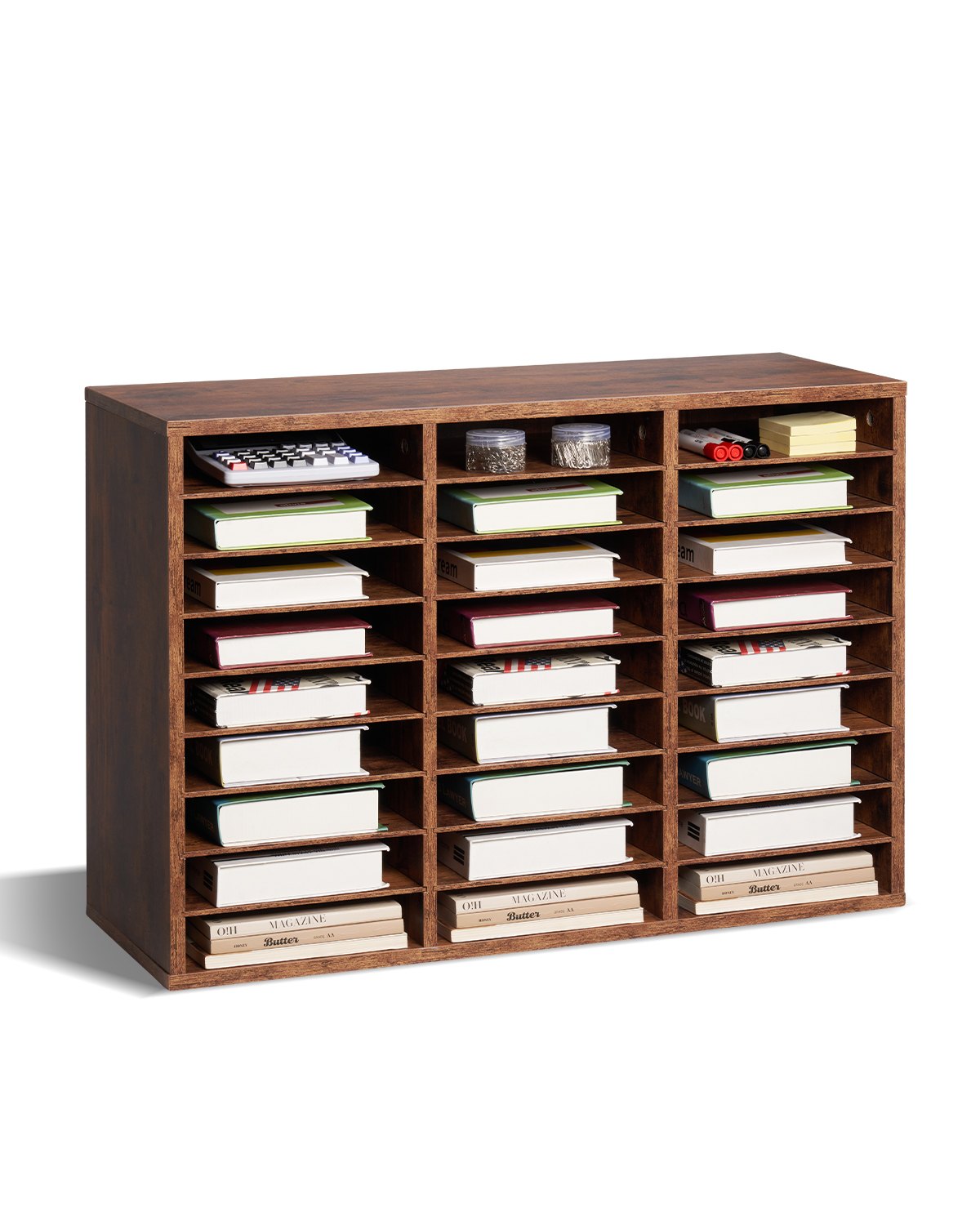 Trälitteratur Organizer 27 fack Avtagbara hyllor Mörkbrun