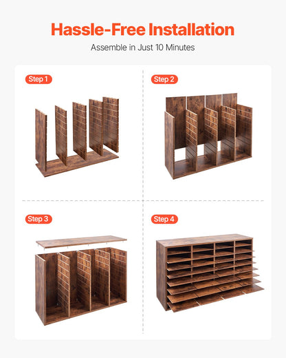 Wood Litteratur Organizer 36 fack Avtagbara hyllor Mörkbrun