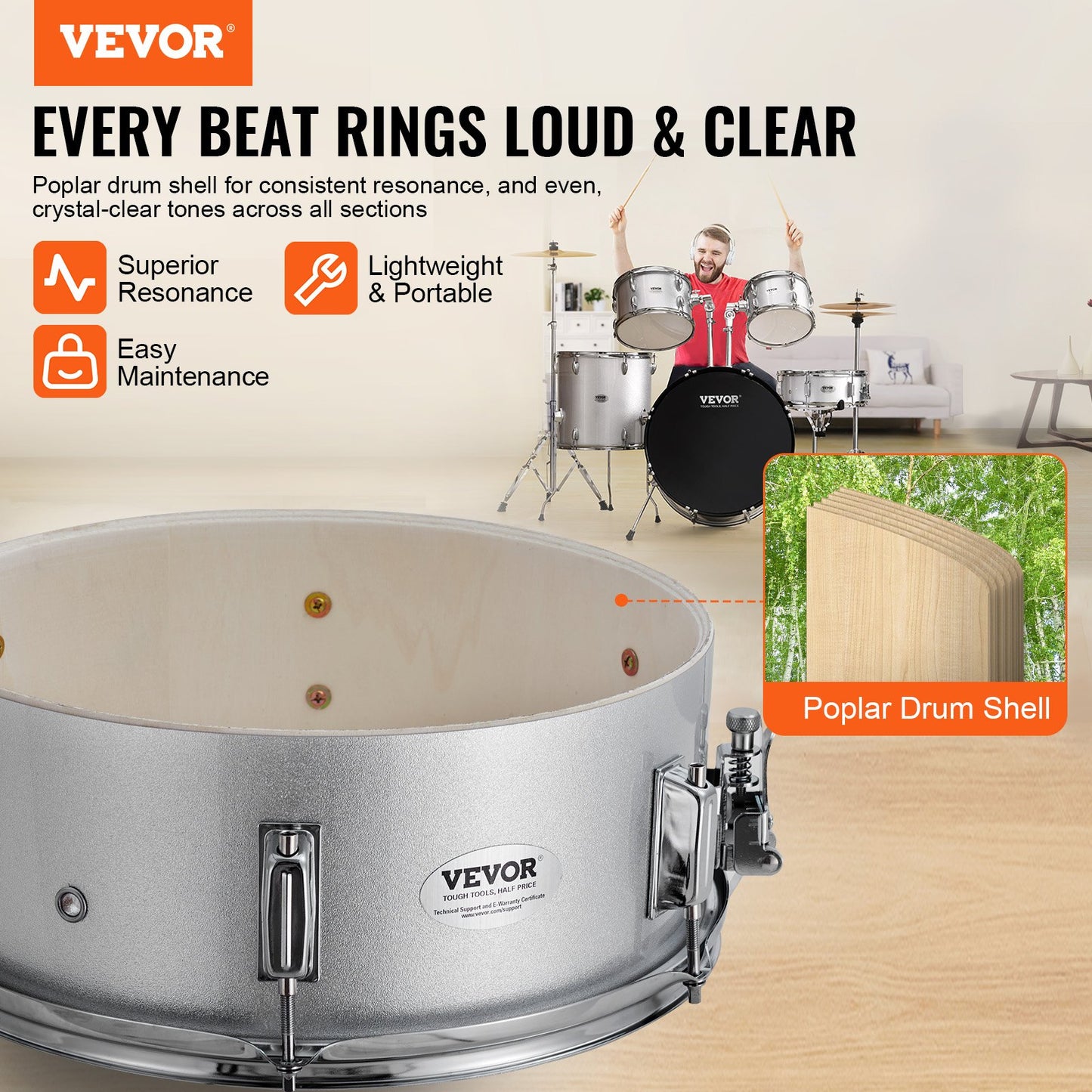 Adult Drum Set 5-Piece 22 in Complete Full Size Drum Set with Throne Stand