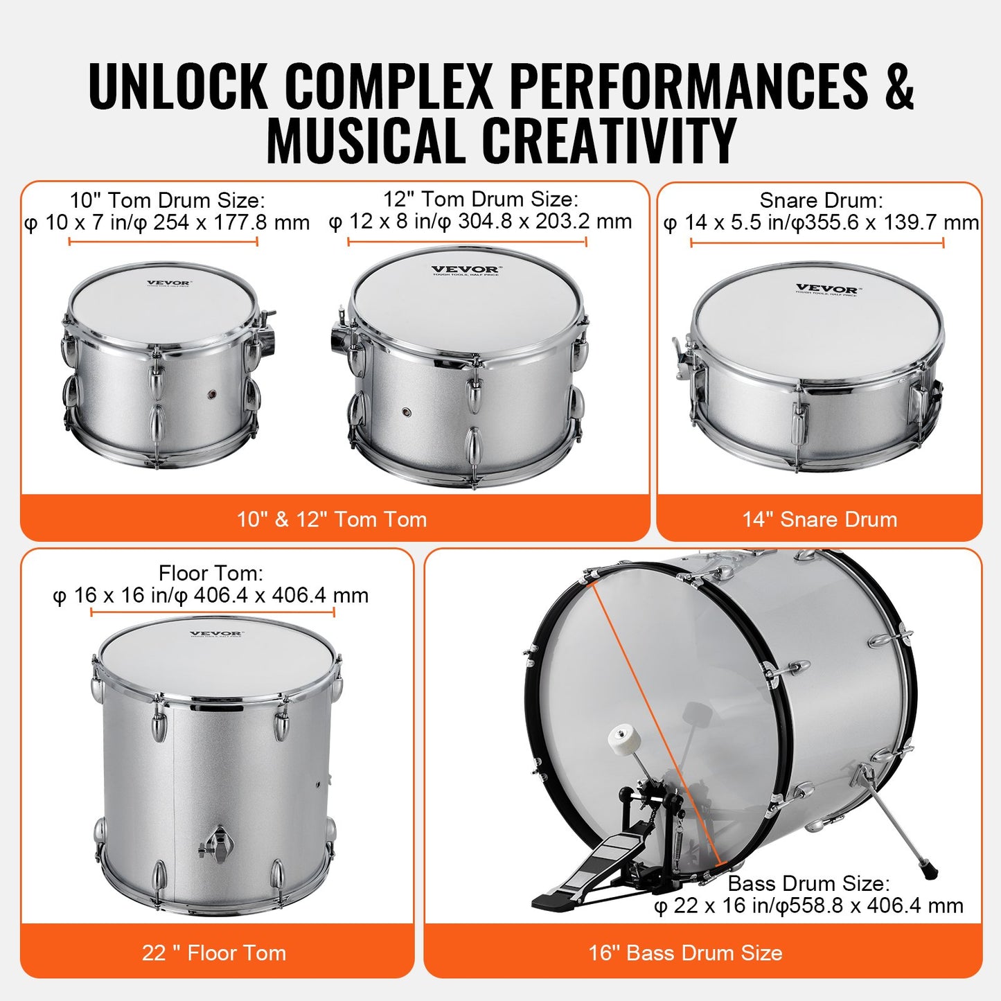 Adult Drum Set 5-Piece 22 in Complete Full Size Drum Set with Throne Stand
