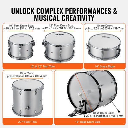 Adult Drum Set 5-Piece 22 in Complete Full Size Drum Set with Throne Stand