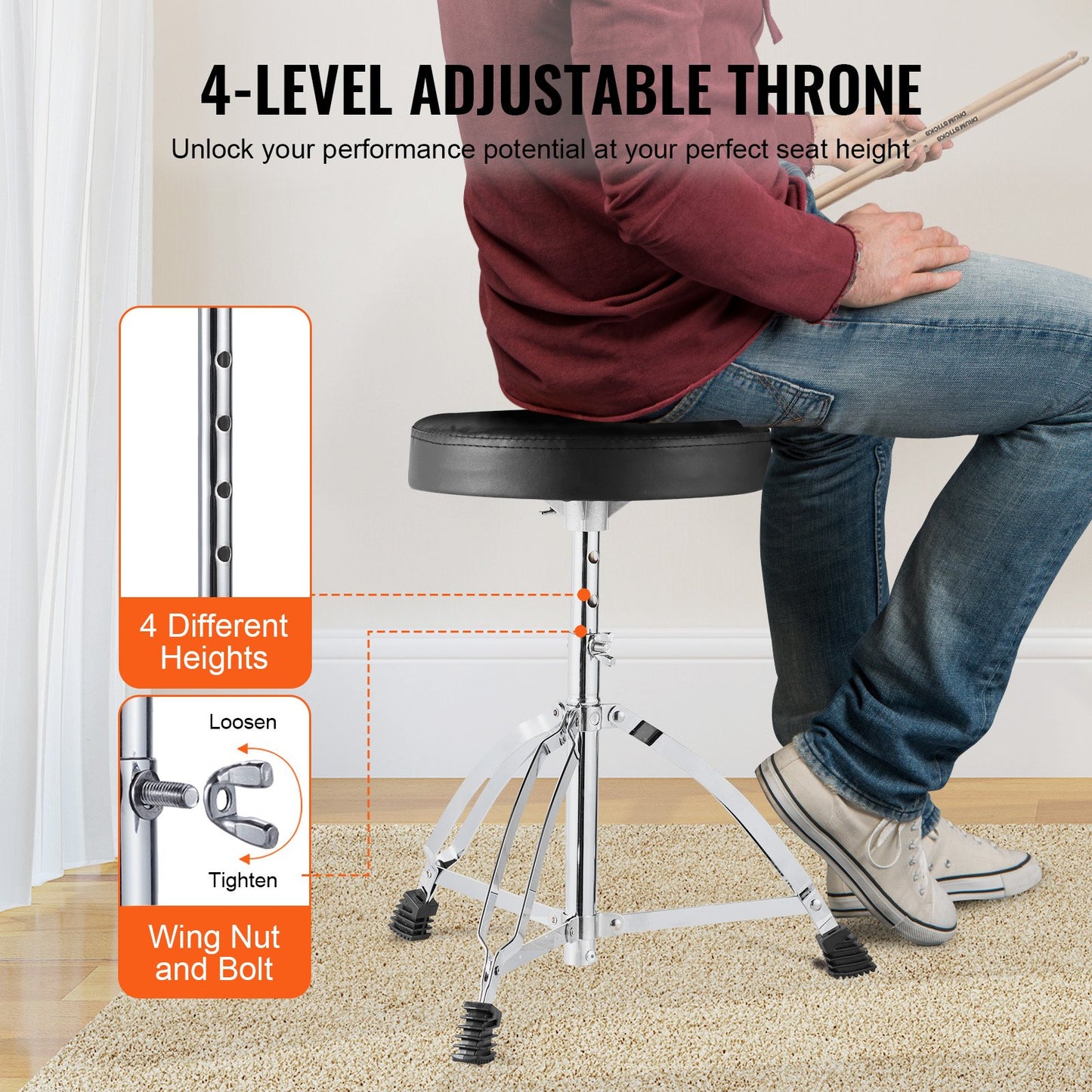 Adult Drum Set 5-Piece 22 in Complete Full Size Drum Set with Throne Stand