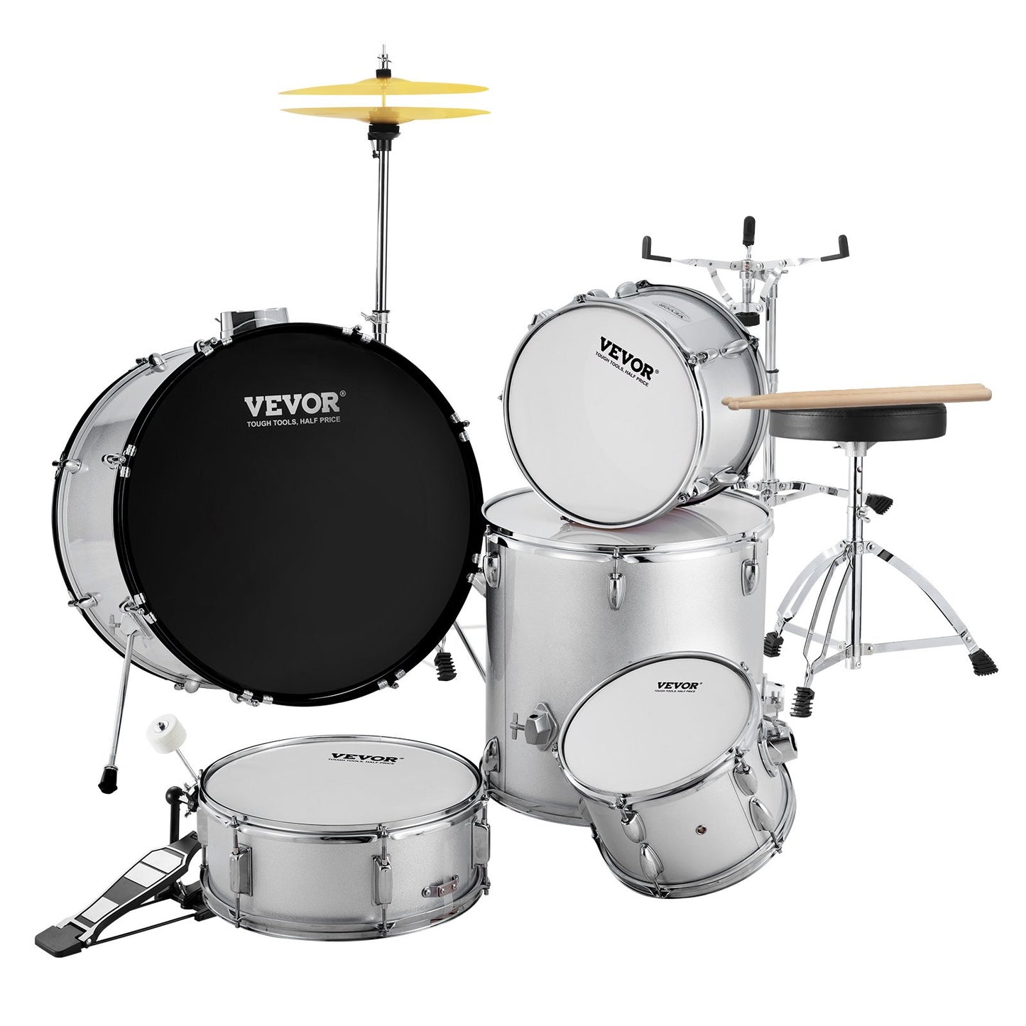 Adult Drum Set 5-Piece 22 in Complete Full Size Drum Set with Throne Stand