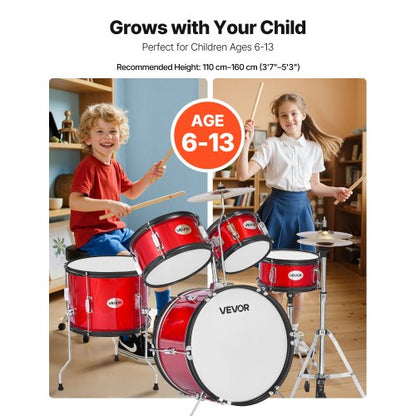 Barntrumset 5-delars Junior Musikaltrumset med 16-tums bastrumma (röd)