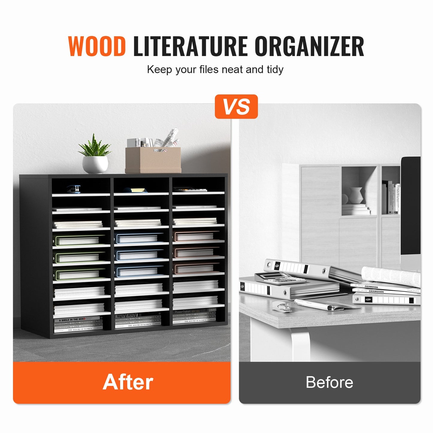 Wood Litteratur Organizer Filsorterare Pappersförvaringshållare 27 fack Svart