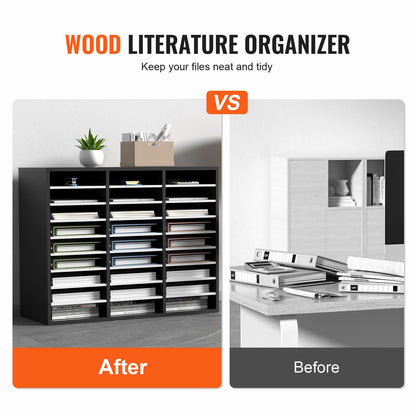 Wood Litteratur Organizer Filsorterare Pappersförvaringshållare 27 fack Svart