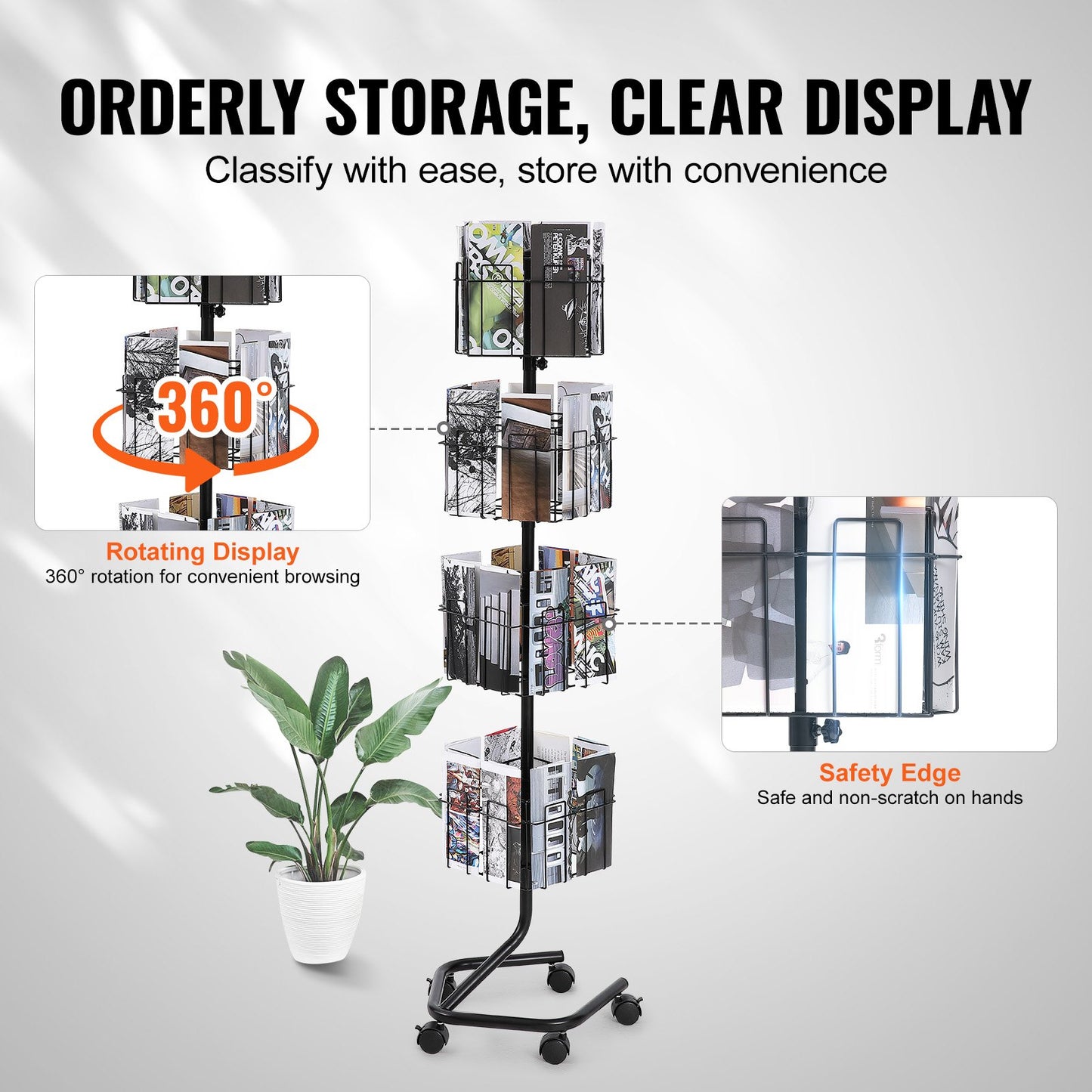 Broschyr Display Rack 32-ficks Roterande Litteratur Display Stand 5 hjul