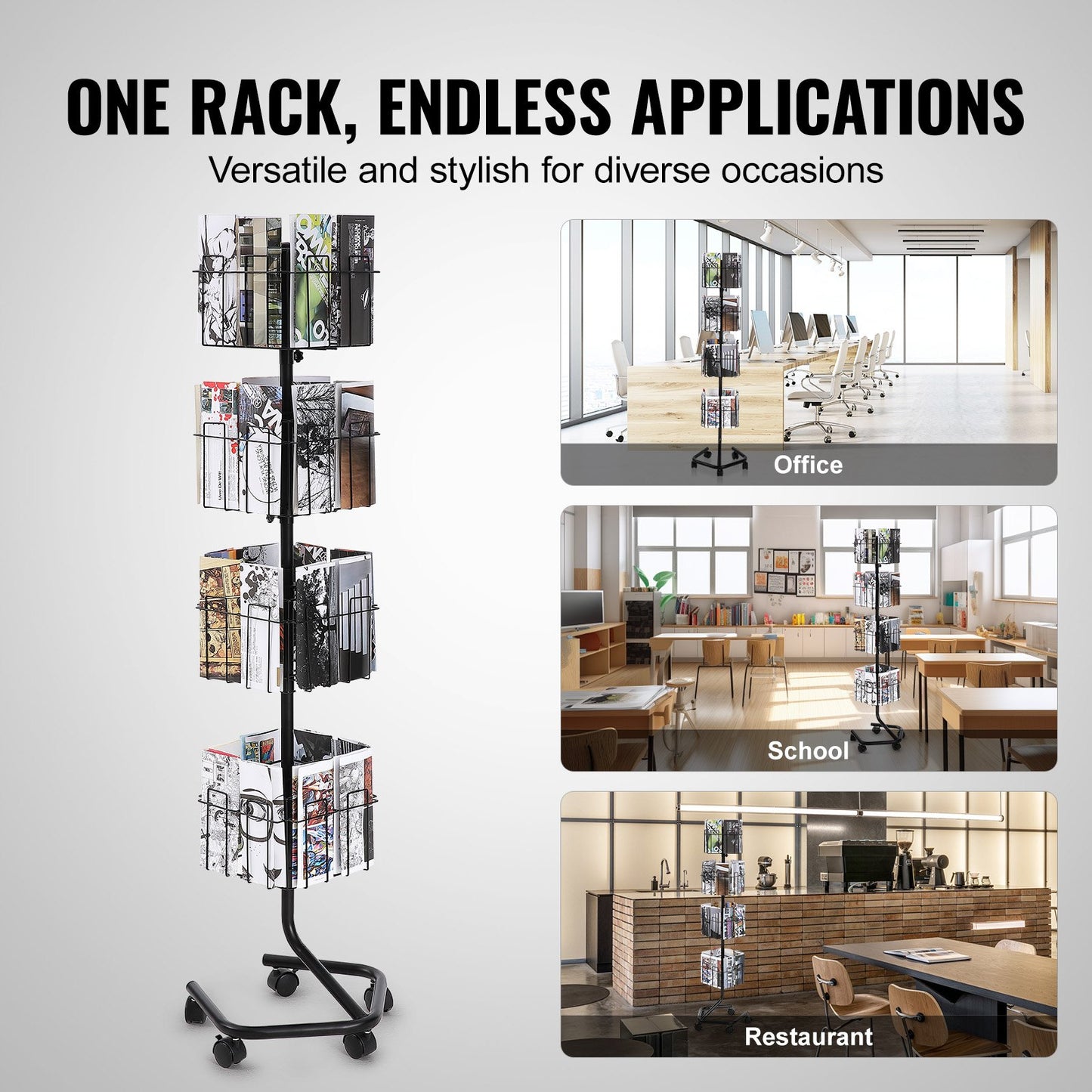 Broschyr Display Rack 32-ficks Roterande Litteratur Display Stand 5 hjul