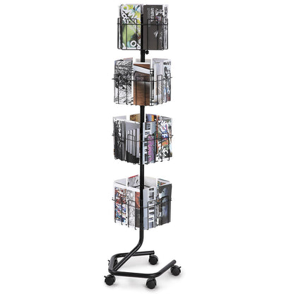 Broschyr Display Rack 32-ficks Roterande Litteratur Display Stand 5 hjul
