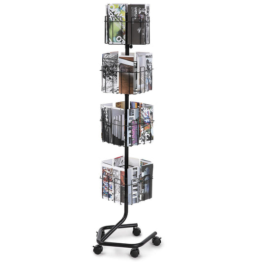 Broschyr Display Rack 32-ficks Roterande Litteratur Display Stand 5 hjul