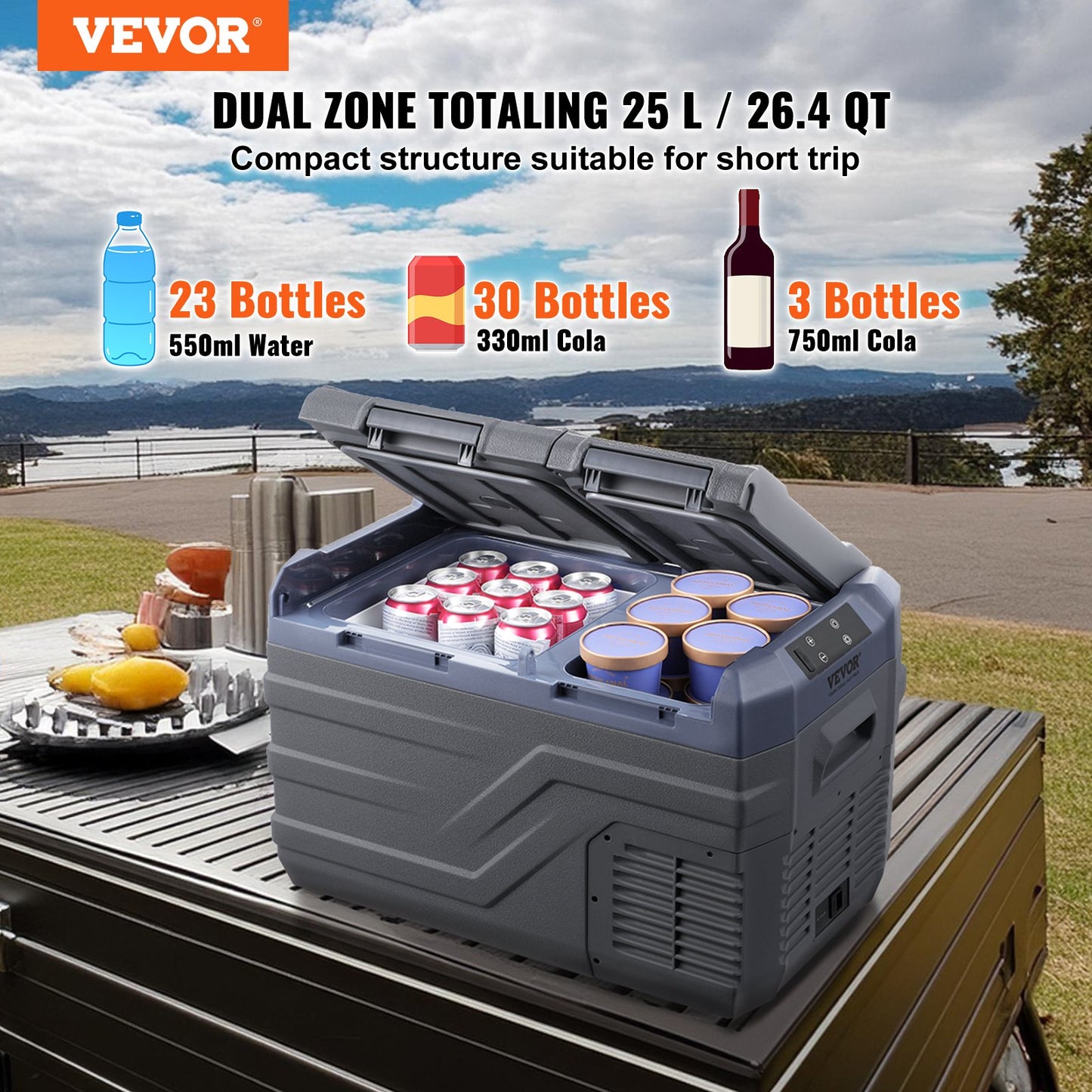 Portable Car Refrigerator Freezer Compressor 25 L Dual Zone for Motorhome