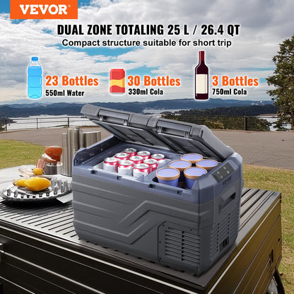Portable Car Refrigerator Freezer Compressor 25 L Dual Zone for Motorhome