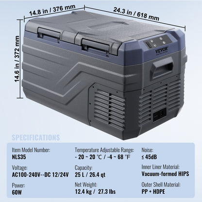 Portable Car Refrigerator Freezer Compressor 25 L Dual Zone for Motorhome