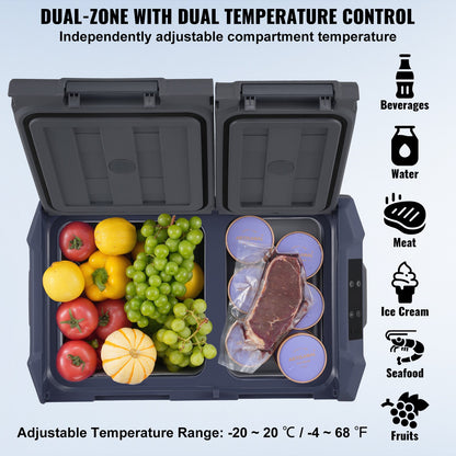 Portable Car Refrigerator Freezer Compressor 32 L Dual Zone for Home Car