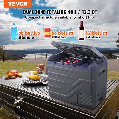 Portable Car Refrigerator Freezer Compressor 40 L Dual Zone for Motorhome