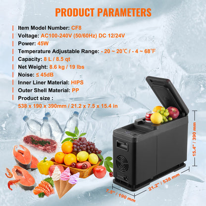 Portable Car Refrigerator Freezer Compressor 8 L Single Zone for Car Home