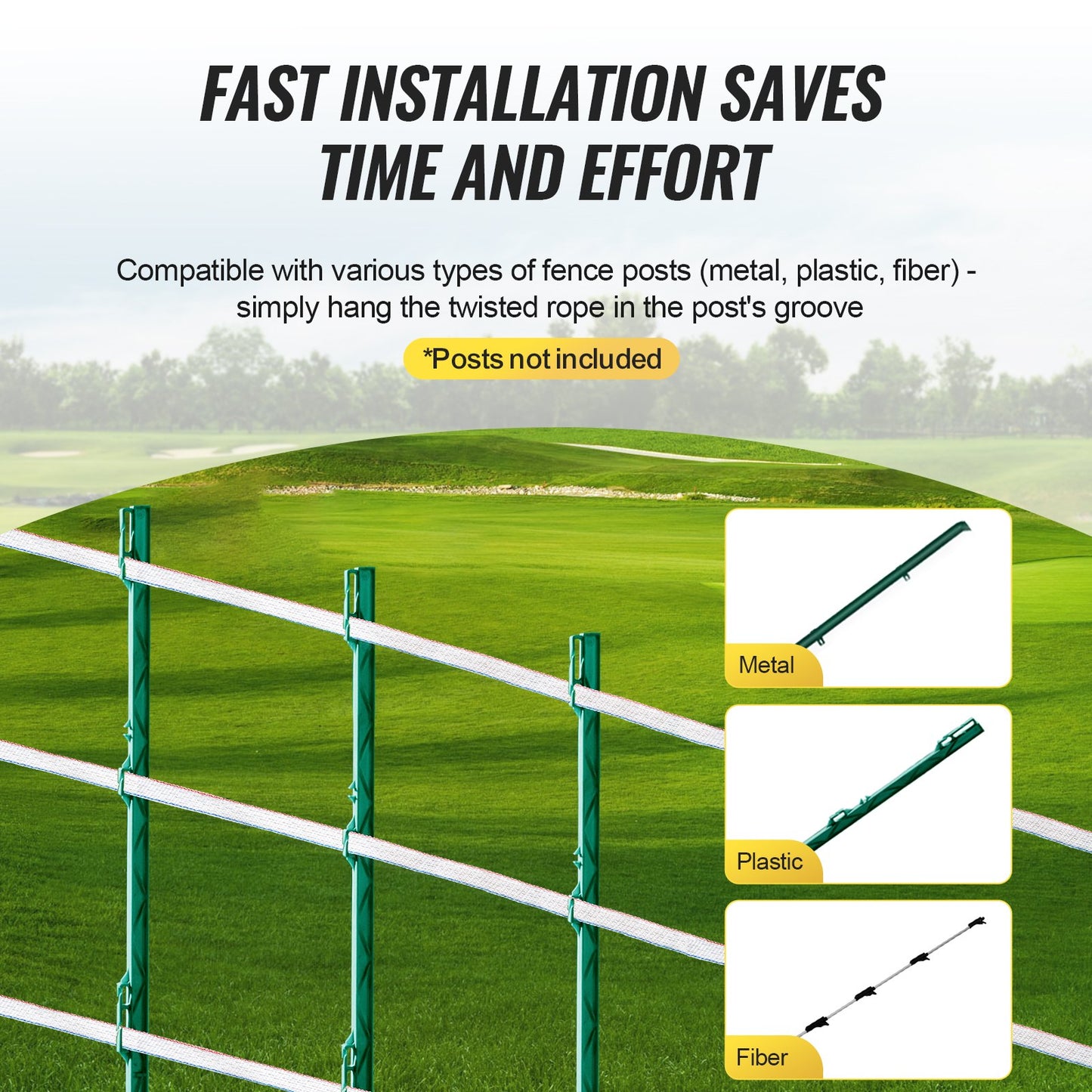 1640Ft 500M Electric Fence Tape Fencing Poly Tape Horse Cattle Livestock