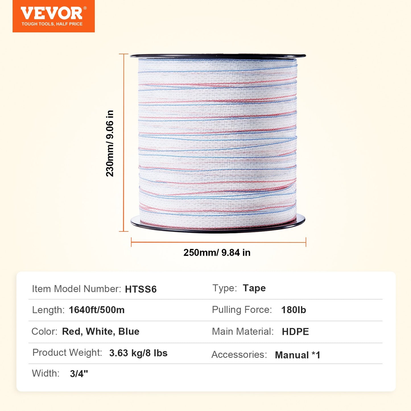 1640Ft 500M Electric Fence Tape Fencing Poly Tape Horse Cattle Livestock