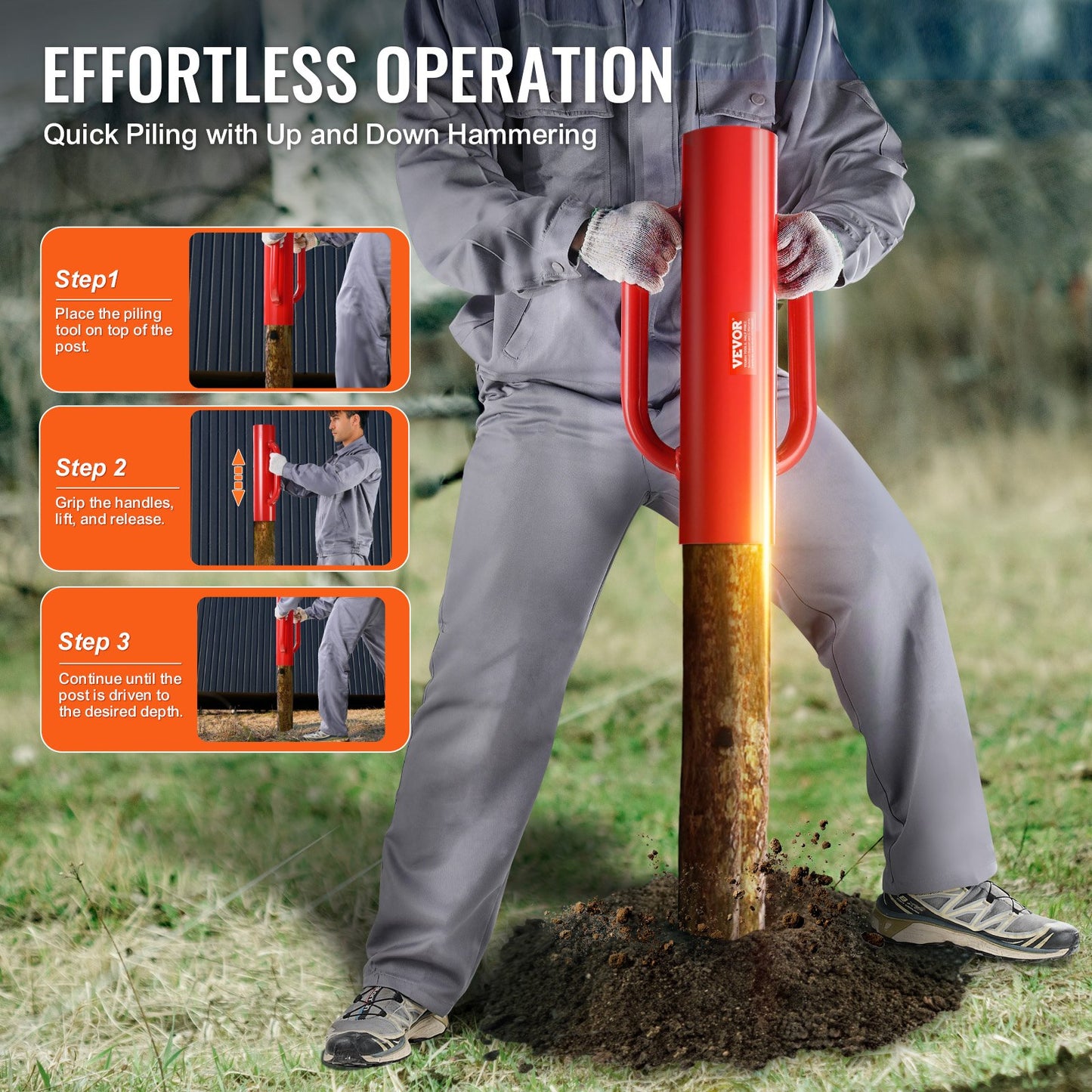 Fence post driver with handle 2.7 in inner diameter T post pounder