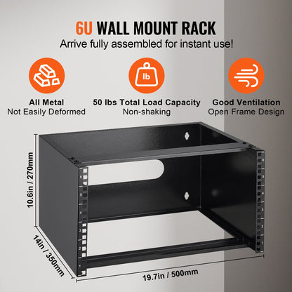 6U-Netzwerk-Rack zur Wandmontage, 14 Zoll/355,6 mm tiefes Server-Rack, 50 lbs/22,68 kg