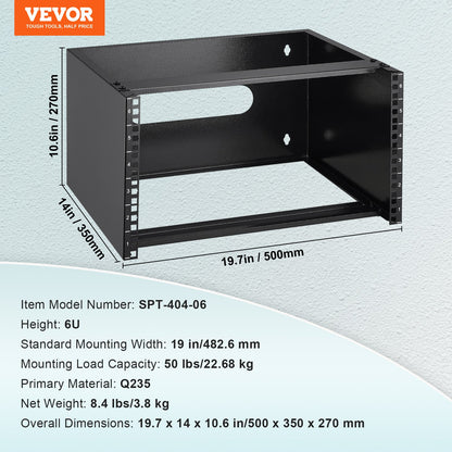 6U-Netzwerk-Rack zur Wandmontage, 14 Zoll/355,6 mm tiefes Server-Rack, 50 lbs/22,68 kg