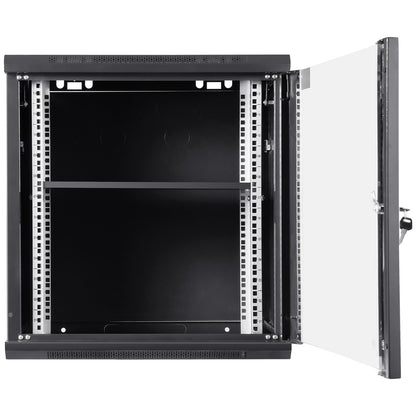 12U väggmonterad nätverksserverskåp, 15,5'' djup, serverrackskåp, 200 lbs Max. Markmonterad belastningskapacitet, med sidopaneler av låsande glasdörr, för IT-utrustning, A/V-enheter