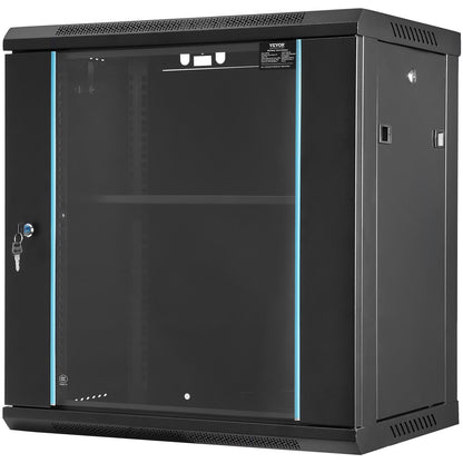 12U väggmonterad nätverksserverskåp, 15,5'' djup, serverrackskåp, 200 lbs Max. Markmonterad belastningskapacitet, med sidopaneler av låsande glasdörr, för IT-utrustning, A/V-enheter