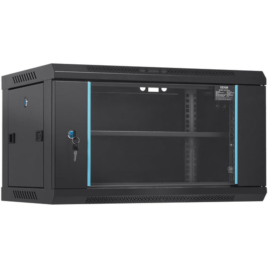 6U Wall Mount Network Server Cabinet, 15.5'' Depth, Server Rack Cabinet, 200 lbs Max. Floor Mounted Load Capacity, with Locking Glass Door Side Panels, for IT Equipment, A/V Devices