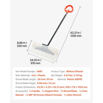 Plastic Snow Pusher 24 Inch Heavy Duty Winter Snow Plow for Driveway | EU