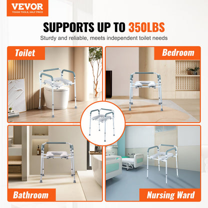 Toilettenstuhl, Nachttischstuhl mit gepolsterter Sitzfläche und Armlehnen, 7-stufig höhenverstellbar, 5,8 l abnehmbarer Eimer, einfach zu montieren, 158 kg Fassungsvermögen, erhöhter Toilettensitz für Erwachsene und Senioren