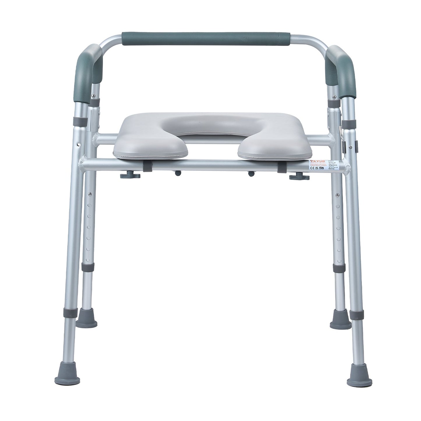 Toilettenstuhl, Nachttischstuhl mit gepolsterter Sitzfläche und Armlehnen, 7-stufig höhenverstellbar, 5,8 l abnehmbarer Eimer, einfach zu montieren, 158 kg Fassungsvermögen, erhöhter Toilettensitz für Erwachsene und Senioren