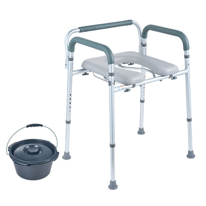 Toilettenstuhl, Nachttischstuhl mit gepolsterter Sitzfläche und Armlehnen, 7-stufig höhenverstellbar, 5,8 l abnehmbarer Eimer, einfach zu montieren, 158 kg Fassungsvermögen, erhöhter Toilettensitz für Erwachsene und Senioren