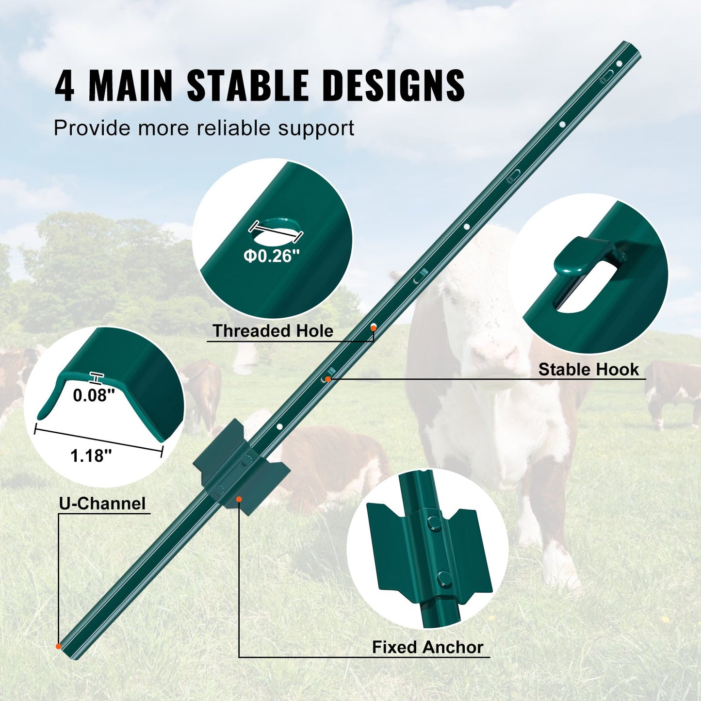 3 Foot Fence Post 10-Pack T-Post Heavy Duty Metal Fence Posts Green