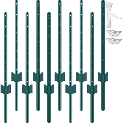 3 Foot Fence Post 10-Pack T-Post Heavy Duty Metal Fence Posts Green