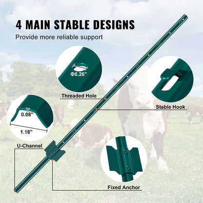 4 fot staketstolpe 10-pack T-stolpe Heavy Duty metall staketstolpar grön