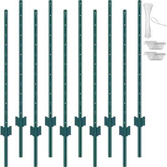 4 fot staketstolpe 10-pack T-stolpe Heavy Duty metall staketstolpar grön