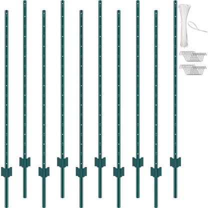 5 fot staketstolpe 10-pack T-stolpe Heavy Duty metall staketstolpar grön