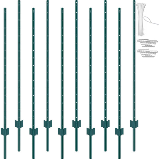 5 fot staketstolpe 10-pack T-stolpe Heavy Duty metall staketstolpar grön