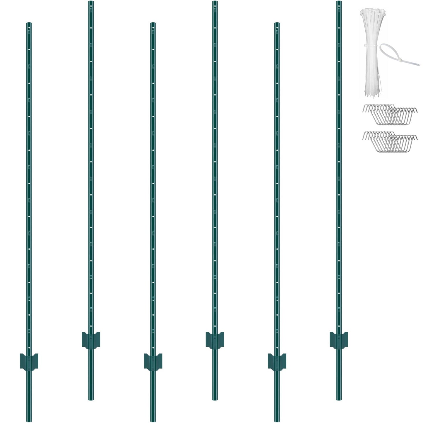 6 fot staketstolpe 6-pack T-stolpe Heavy Duty metall staketstolpar grön