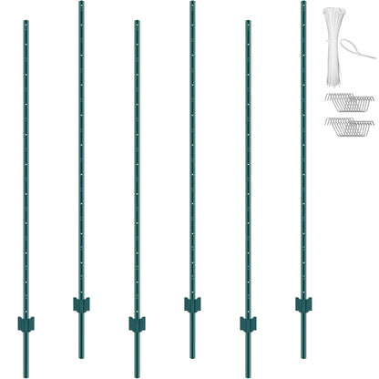 6 fot staketstolpe 6-pack T-stolpe Heavy Duty metall staketstolpar grön