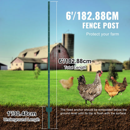 6 Foot Fence Post 10-Pack T-Post Heavy Duty Metal Fence Posts Green