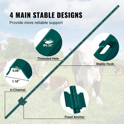 6 Foot Fence Post 10-Pack T-Post Heavy Duty Metal Fence Posts Green