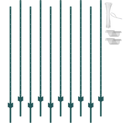 6 Foot Fence Post 10-Pack T-Post Heavy Duty Metal Fence Posts Green